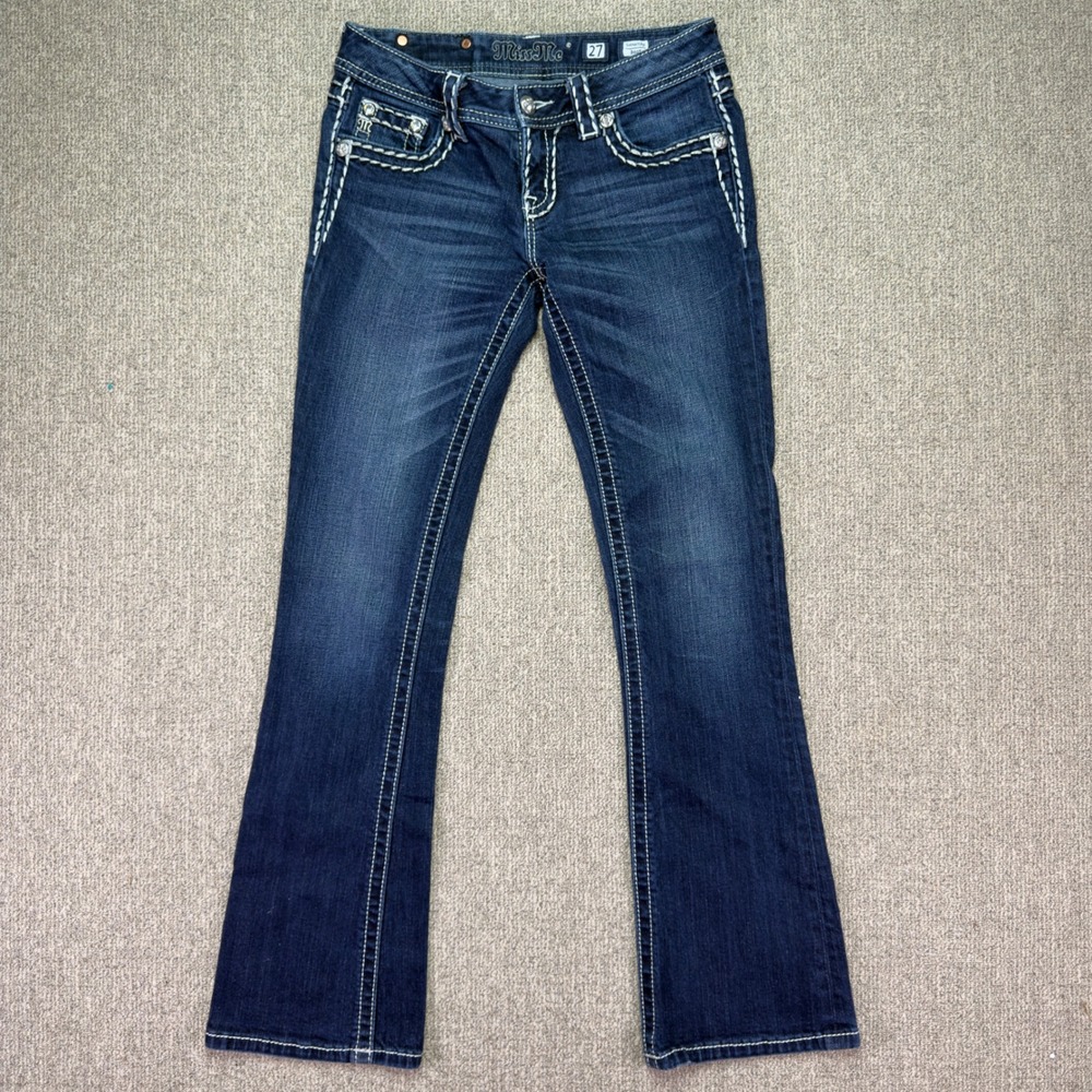 Miss Me Signature Bootcut Jeans Womens 27 Dark Wash Rhinestone Flap Pocket NWOT